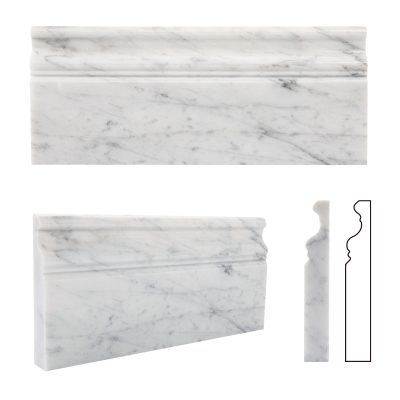 Adolif Carrara White Marble Baseboard Trim, 100% Natural Marble, Polished, Italian Bianco Carrara Marble Baseboard Trim Molding, 12"x5", 4 Pcs