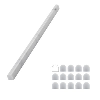 Adolif Carrara White Marble Pencil Trim Liner, 3/5"X12" Bullnose Tile Edge Trim Polished for Bathroom Kitchen Shower Livingroom, 15 Pcs