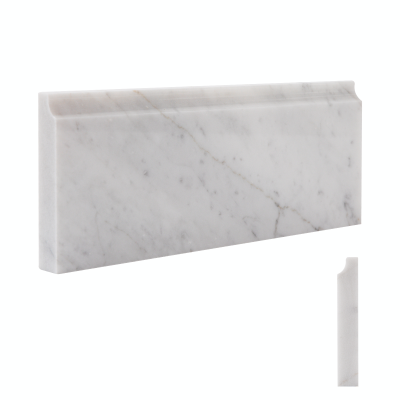 Adolif Carrara White Marble Baseboard Trim Molding, 4.5"X12" Polished Wall Base Moulding for Kitchen Bathroom Wall Floor Shower, 4 Pcs