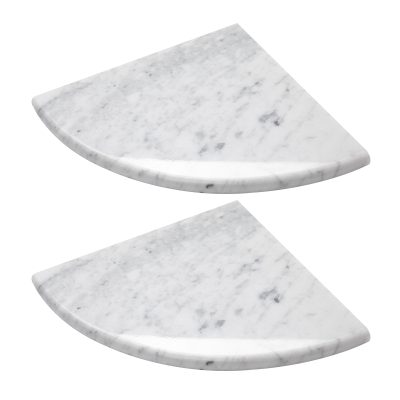 Adolif 2 Pcs Carrara Marble Corner Shower Shelf, Quarter Round, Polished, 9 Inch Wall Mounted Marble Corner Shelves for Shower Bathroom Kitchen